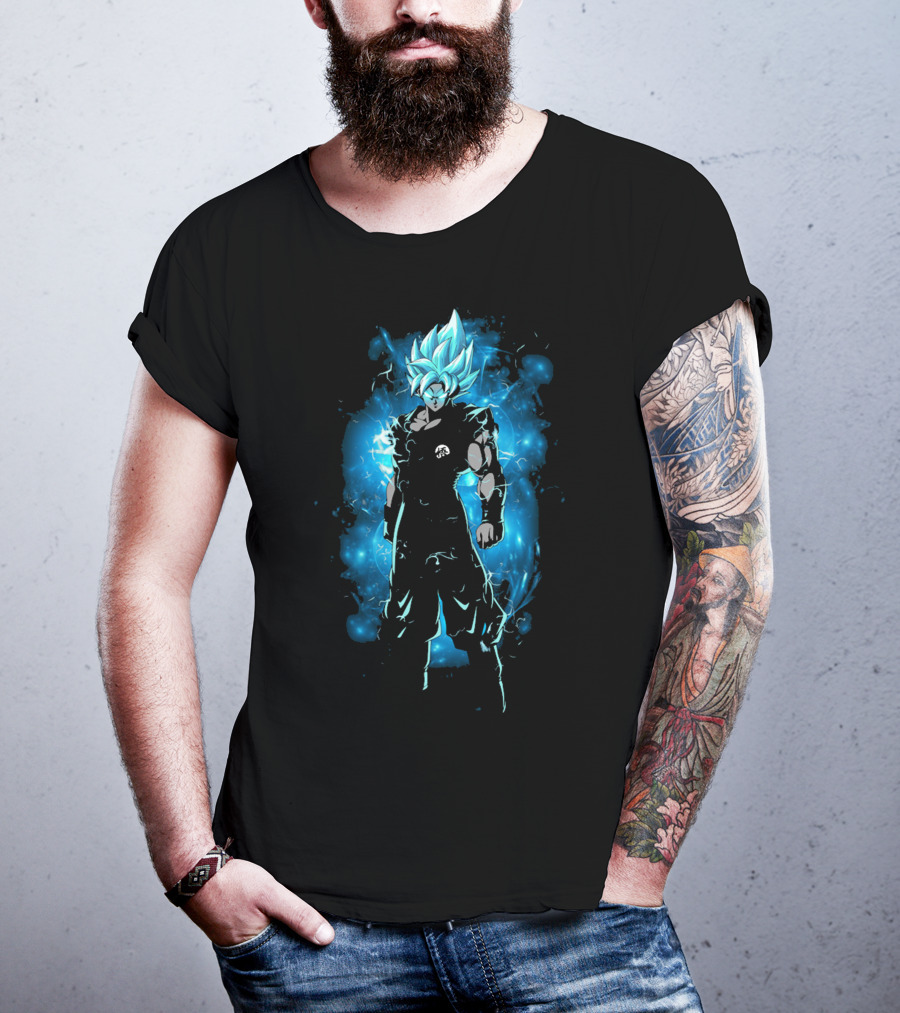 Legendary Blue Aura Warrior With Electric Hair And Black Suit T-Shirt