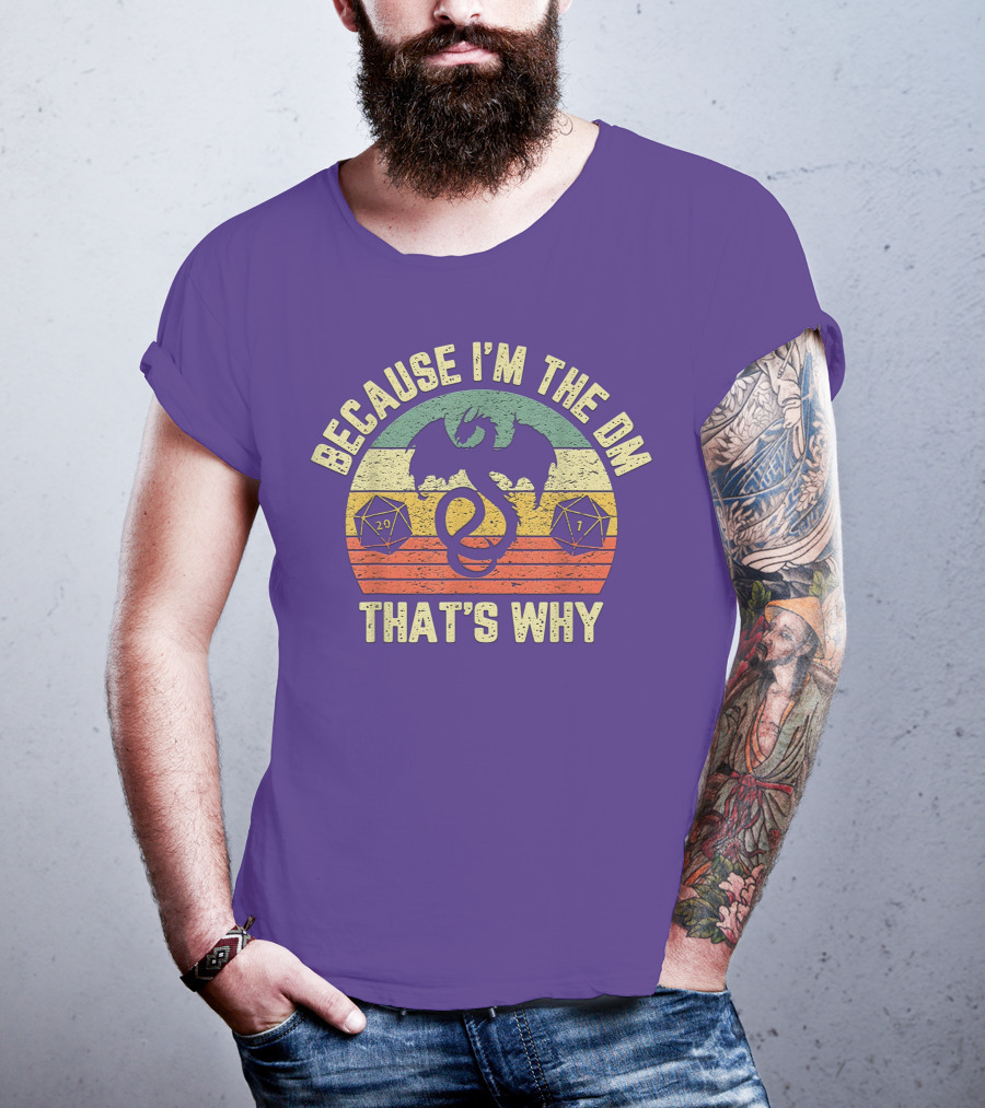 Because I'm The DM That's Why Retro Dungeon RPG Dice Dragon T-Shirt