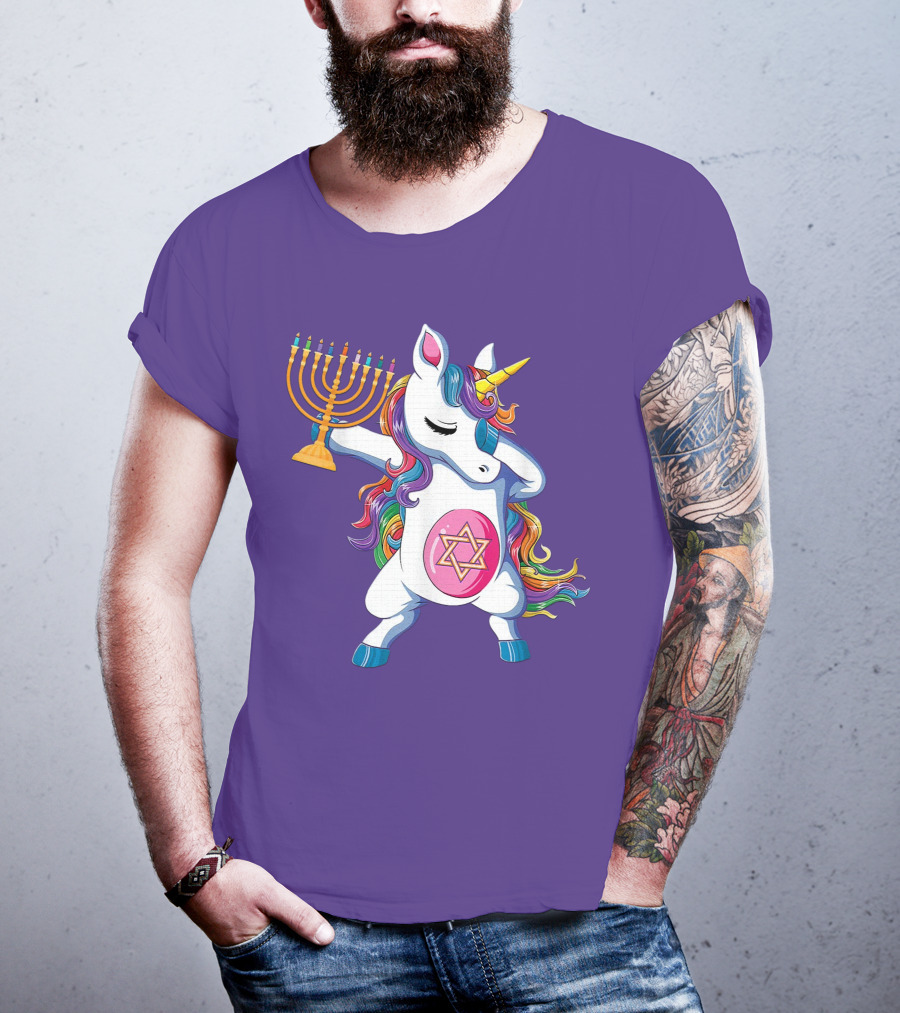Jewnicorn Hanukkah Unicorn Dabbing With Menorah And Star Of David T-Shirt