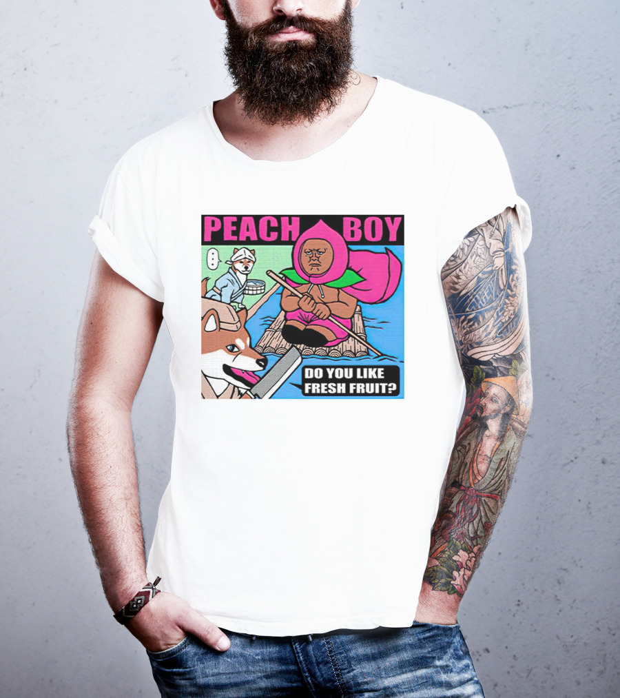 Peach Boy Do You Like Fresh Fruit Toru Owashi Manga-Style Adventure Rafting With Dog And Monkey T-Shirt