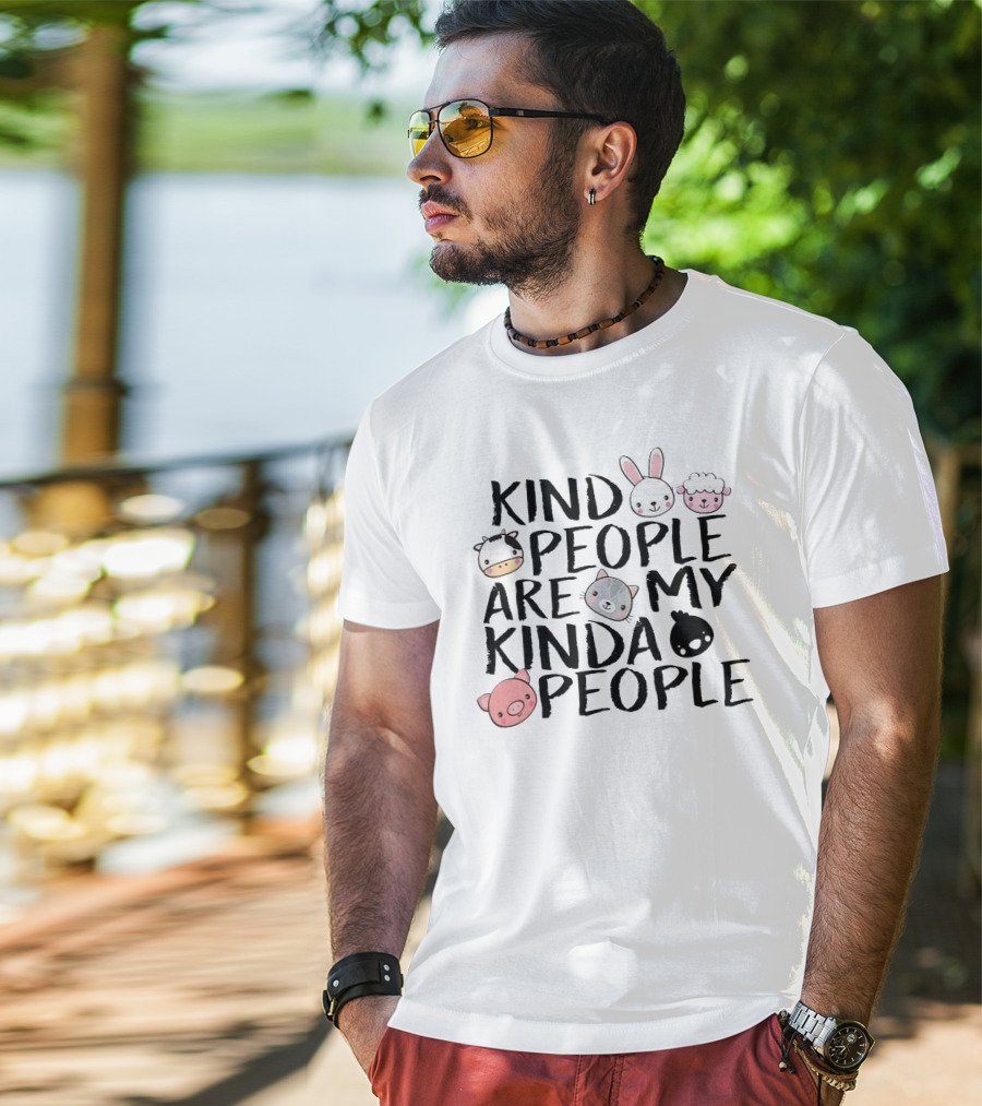 Kind People Are My Kinda People Cute Animal Faces T-Shirt
