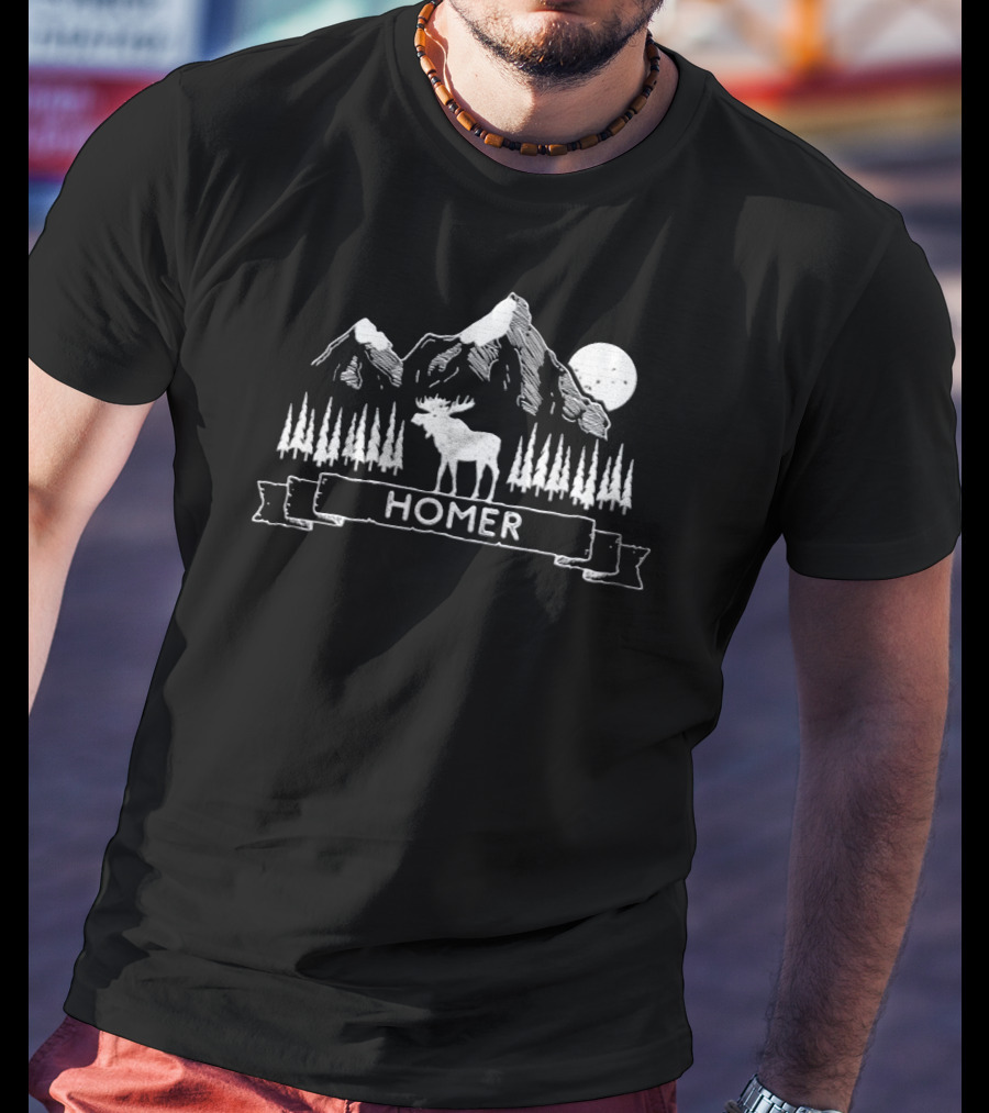 Homer Alaska Cool Homer Moose Mountain Scene T-Shirt
