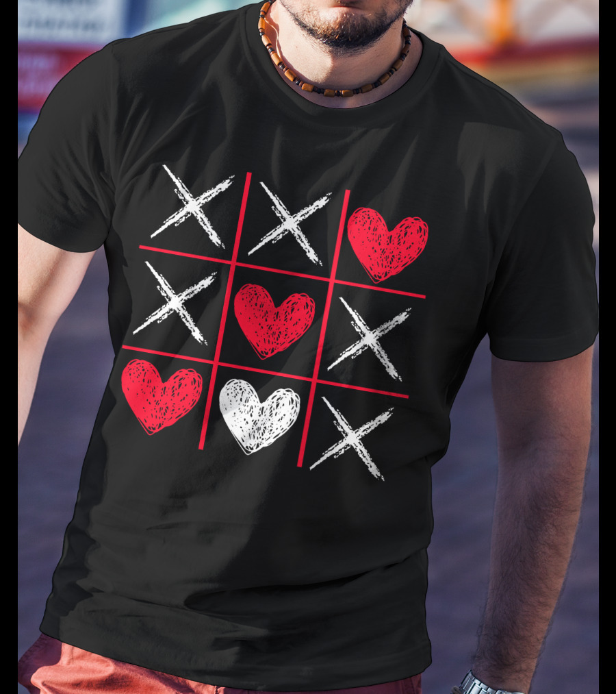 Valentines Day Tic-Tac-Toe XO XO Heart Pattern Funny Valentine Gifts T-Shirt