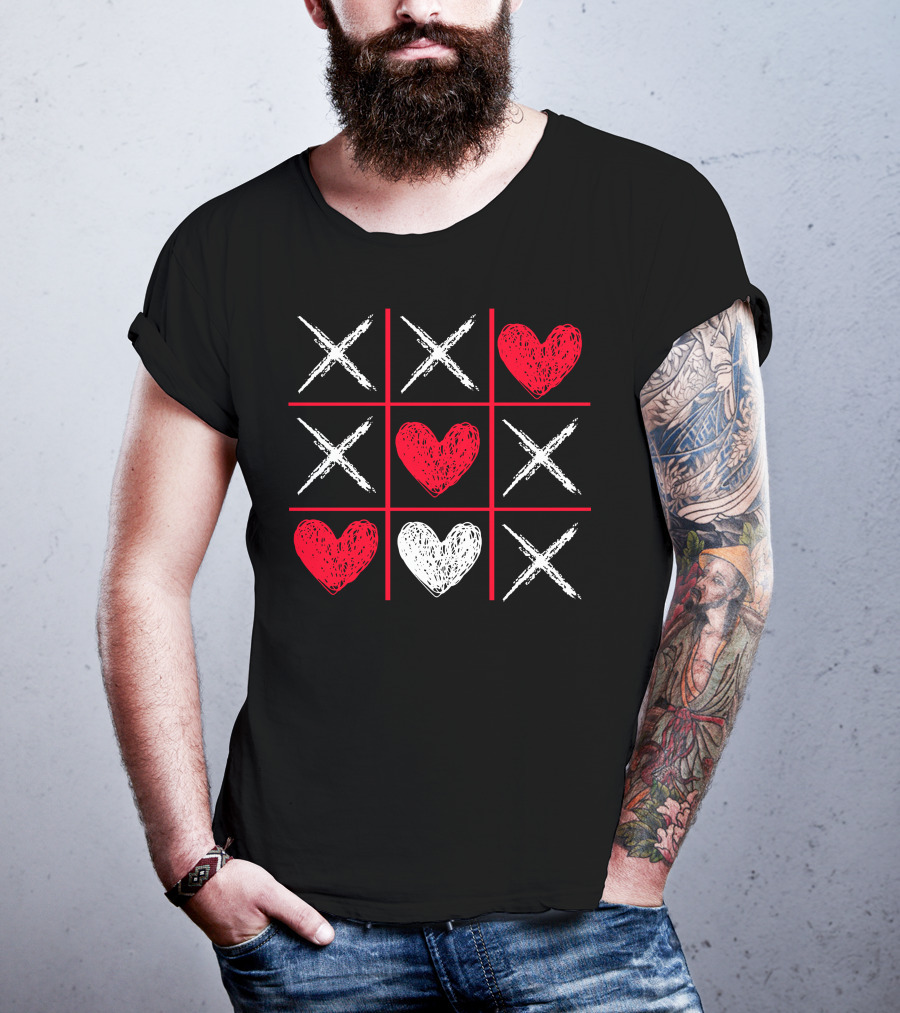 Valentines Day Tic-Tac-Toe XO XO Heart Pattern Funny Valentine Gifts T-Shirt