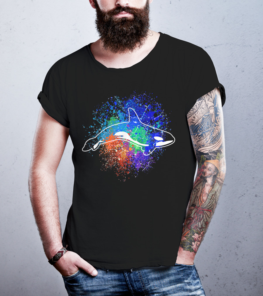 Killer Whale Orca Colorful Ocean Splatter Art Sea Animal T-Shirt