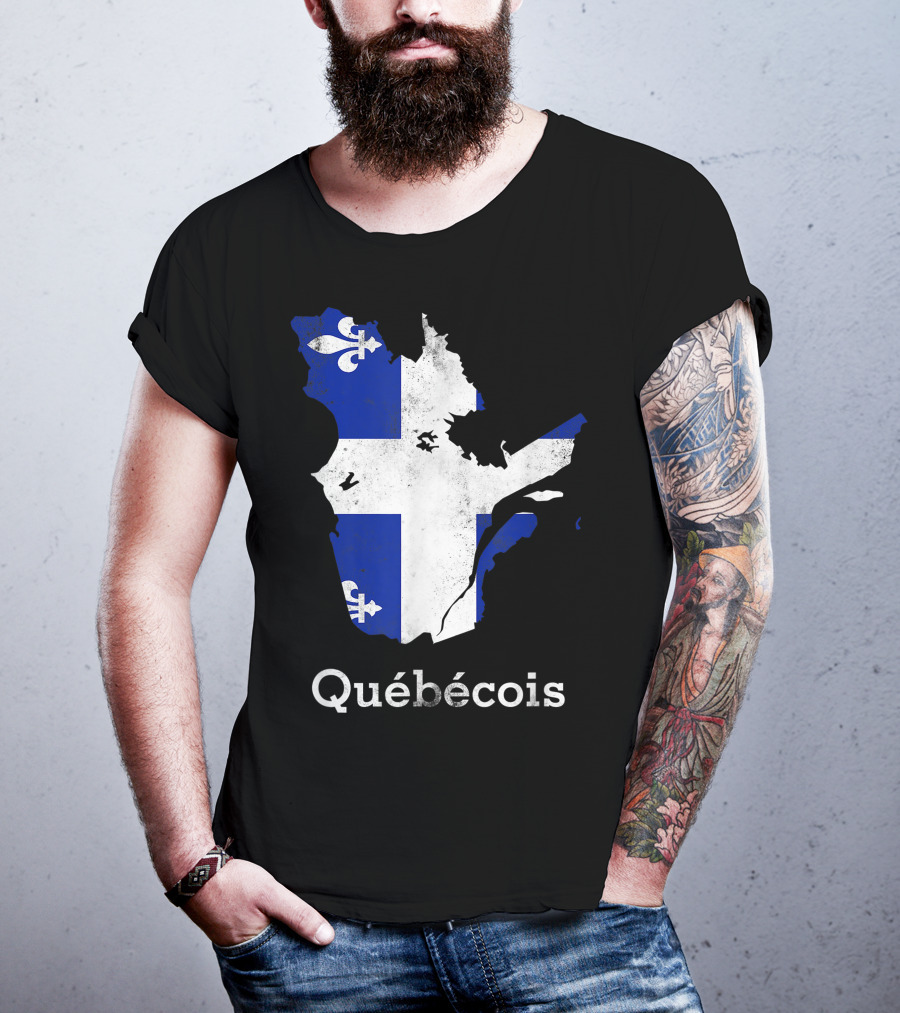 Québecois Province Map Fleur-de-Lis Montreal Quebec Flag T-Shirt