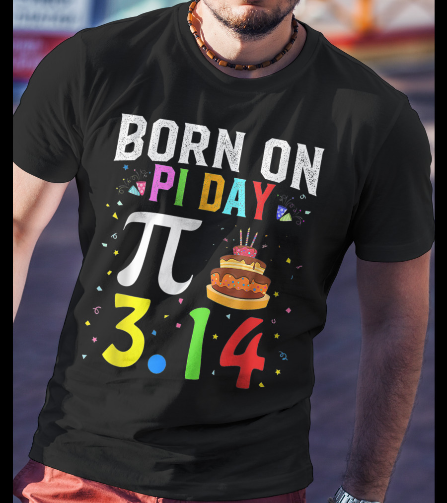 Born On Pi Day 3.14 March Birthday Celebration With Cake And Confetti T-Shirt