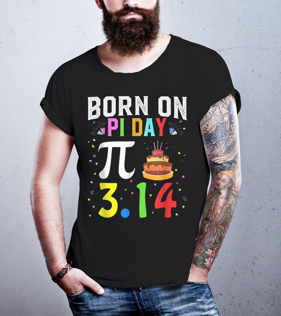 Born On Pi Day 3.14 March Birthday Celebration With Cake And Confetti T-Shirt