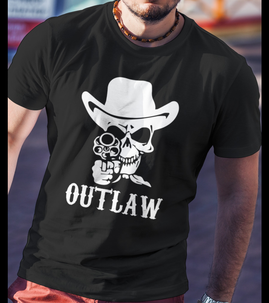 19 Outlaw Cowboy Motorbike 0997 Vintage Wild West Adventure Rider T-Shirt