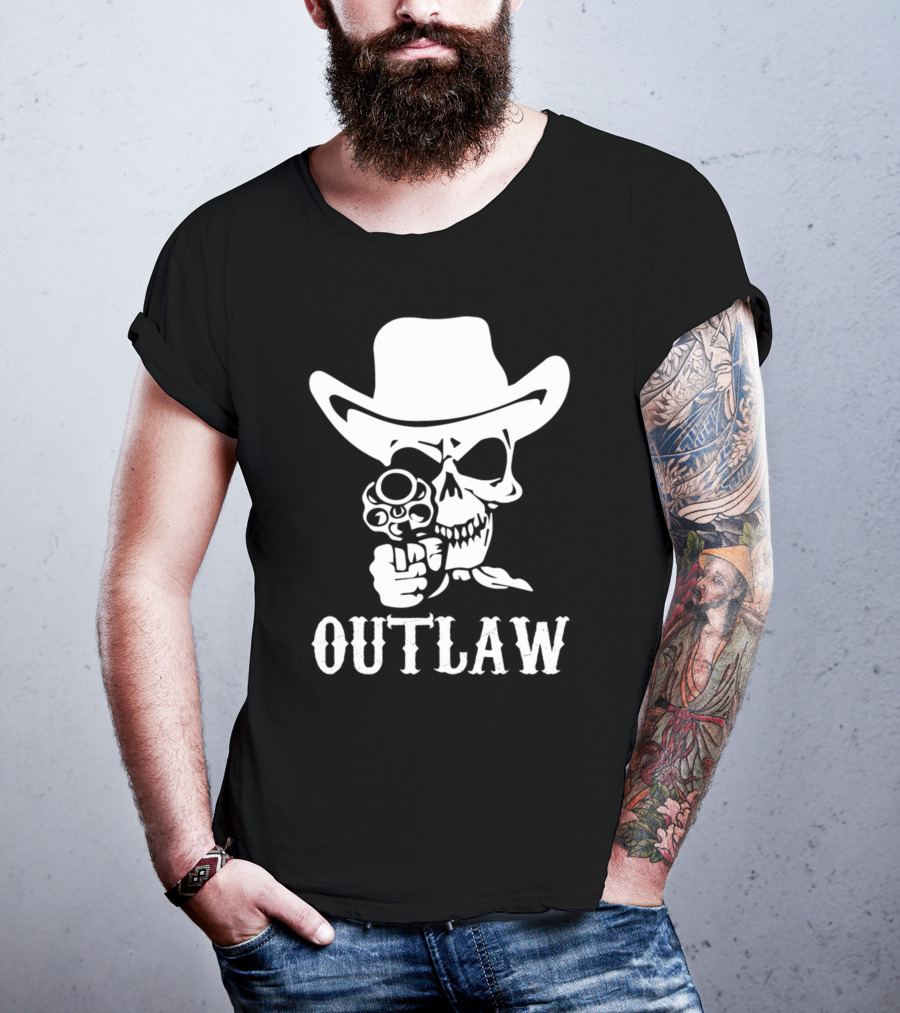 19 Outlaw Cowboy Motorbike 0997 Vintage Wild West Adventure Rider T-Shirt