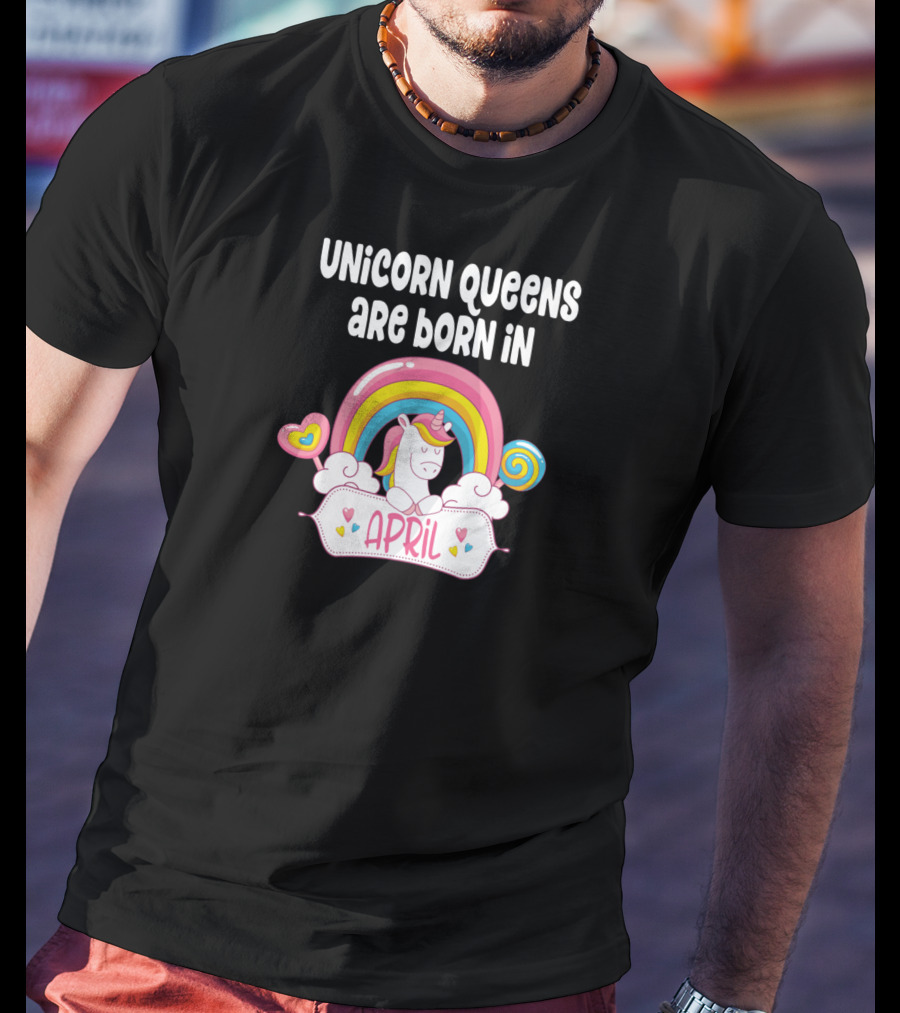 April Unicorn With Rainbow And Heart Elements T-Shirt