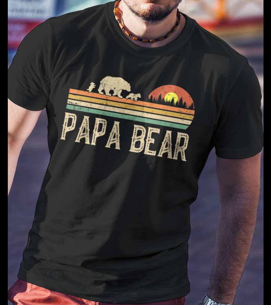 Papa Bear Vintage Sunset Bear Family Wildling Dad T-Shirt