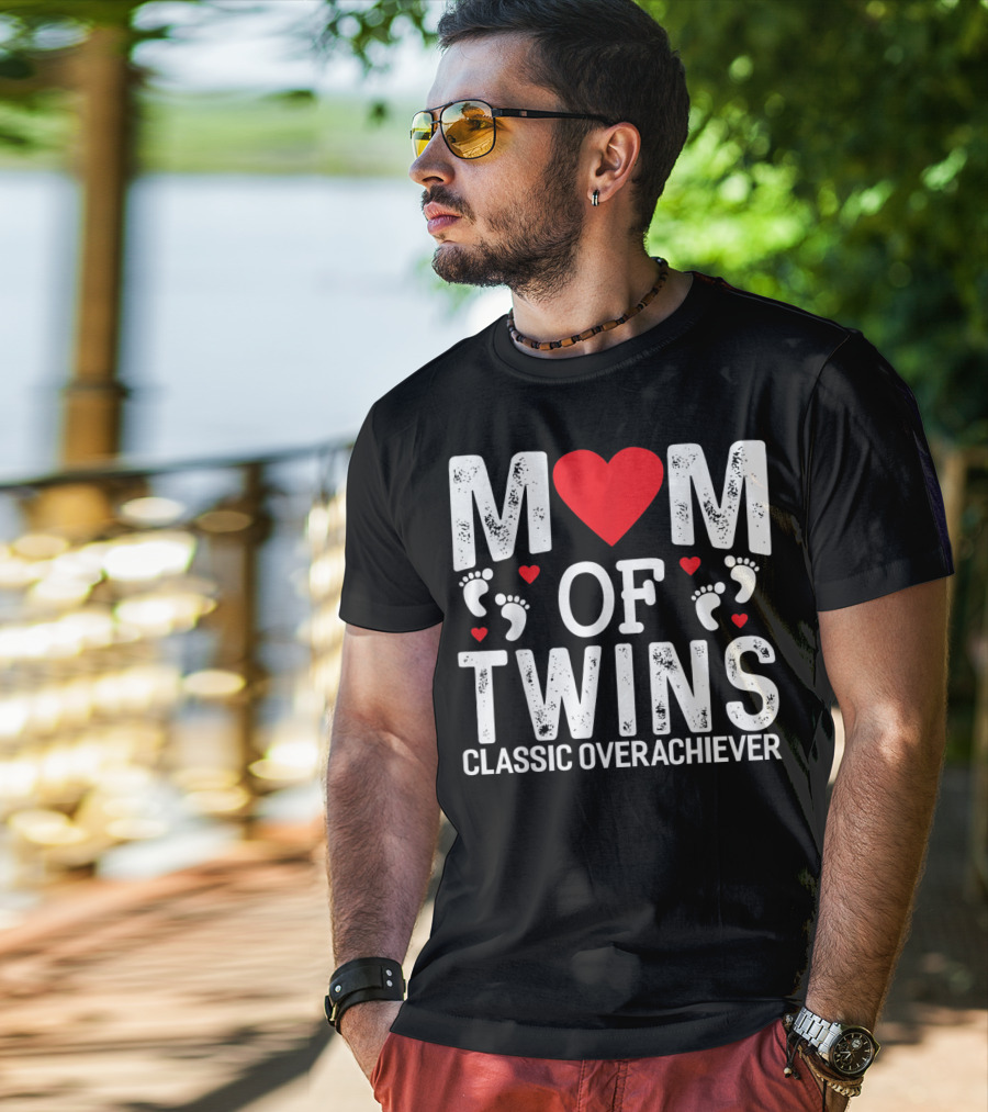 Mom Of Twins Heart Feet Classic Overachiever Twins T-Shirt