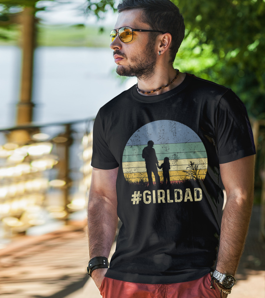 Father And Daughter Vintage Sunset #GirlDad T-Shirt