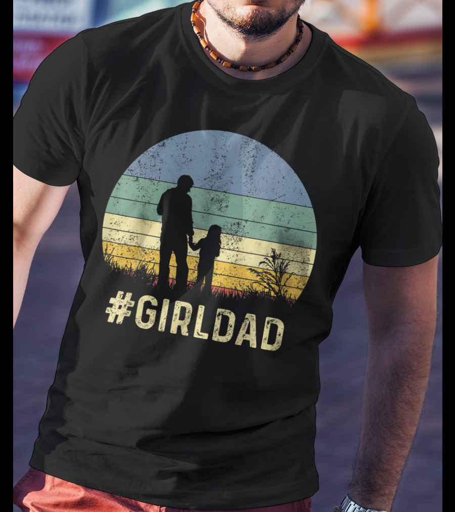 Father And Daughter Vintage Sunset #GirlDad T-Shirt