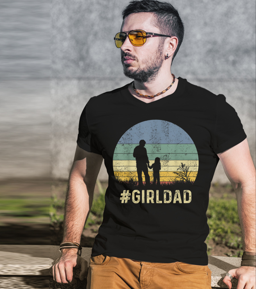 Father And Daughter Vintage Sunset #GirlDad T-Shirt