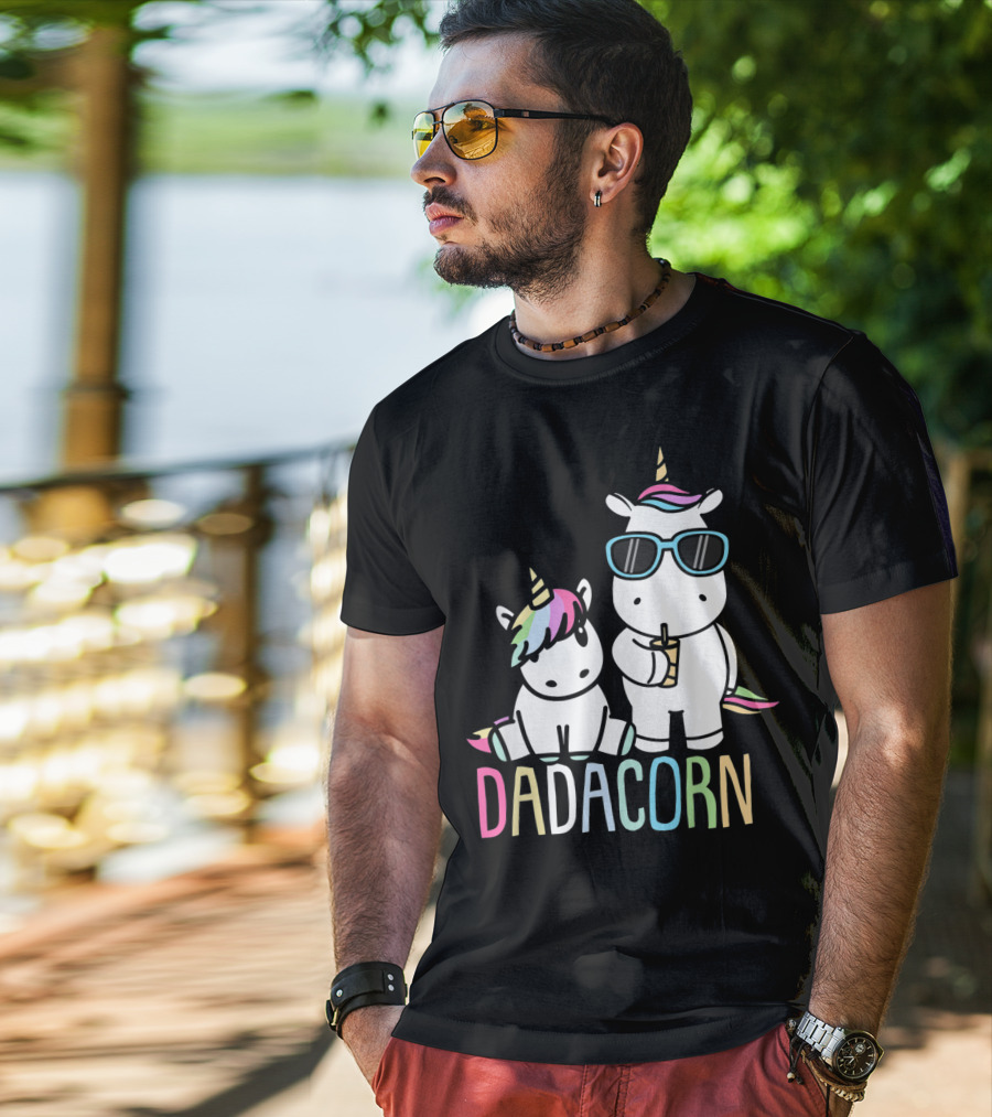 Funny Dadacorn Unicorn Dad Baby With Cute Rainbow Horns And Pastel Colors T-Shirt