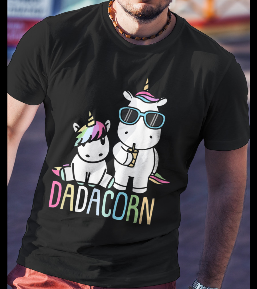 Funny Dadacorn Unicorn Dad Baby With Cute Rainbow Horns And Pastel Colors T-Shirt