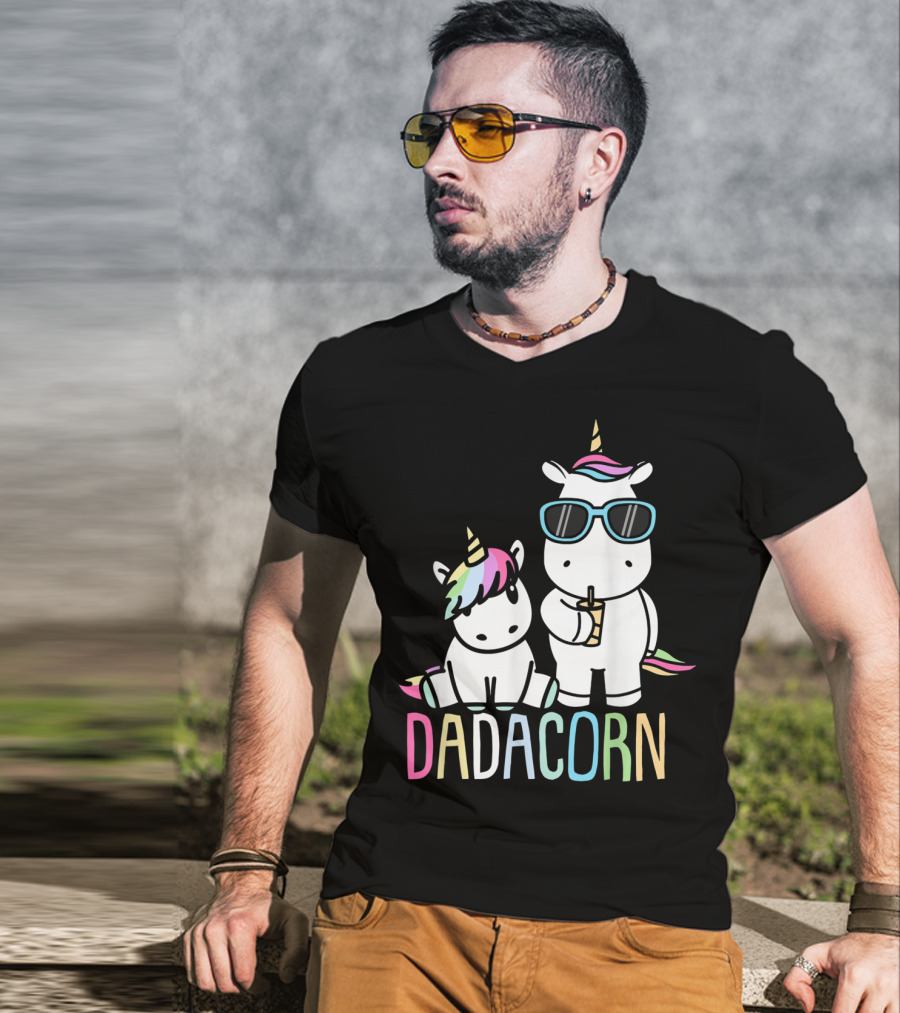 Funny Dadacorn Unicorn Dad Baby With Cute Rainbow Horns And Pastel Colors T-Shirt