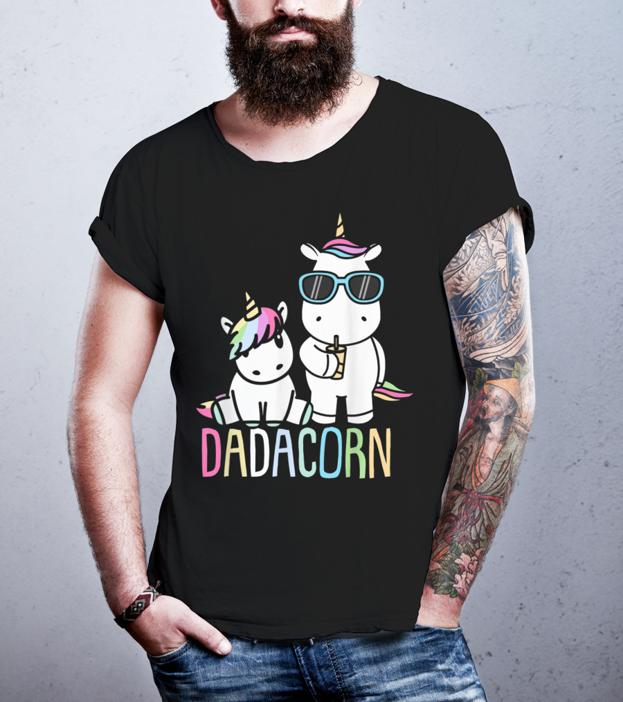 Funny Dadacorn Unicorn Dad Baby With Cute Rainbow Horns And Pastel Colors T-Shirt