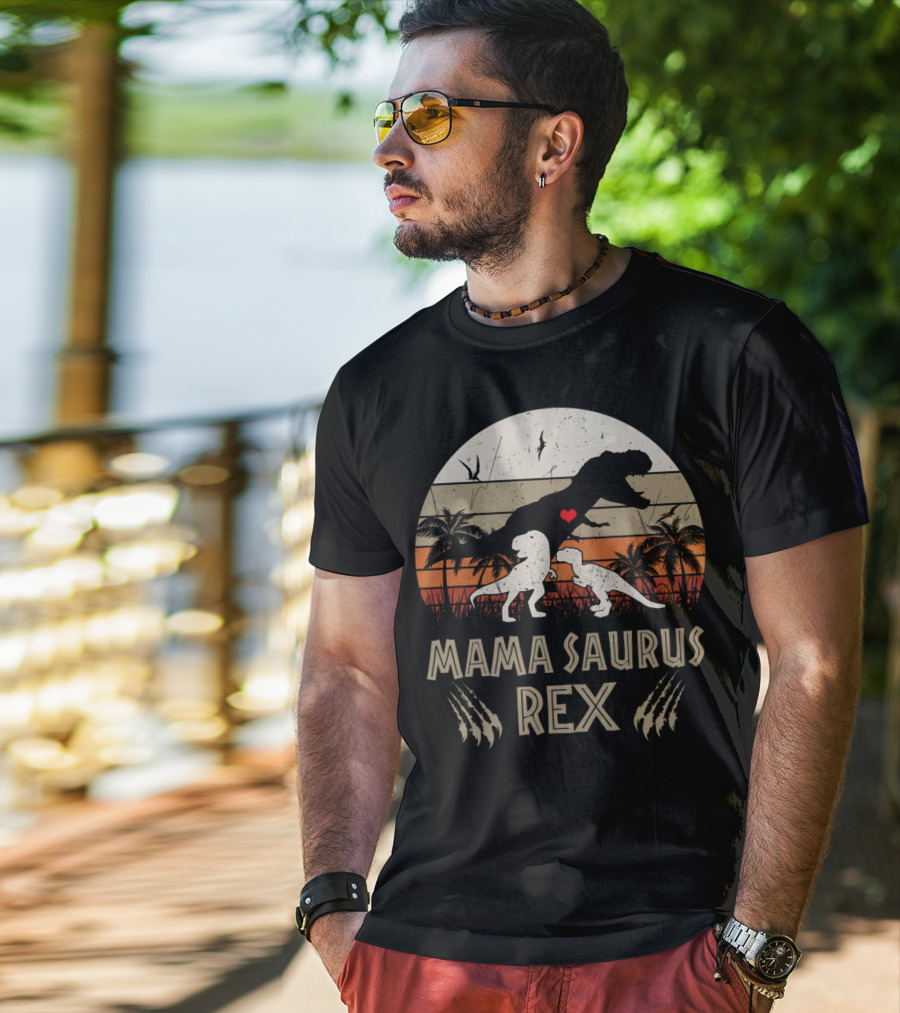 Mamasaurus Rex Cool Mom Dinosaur Scene With Heart And Claw Marks T-Shirt