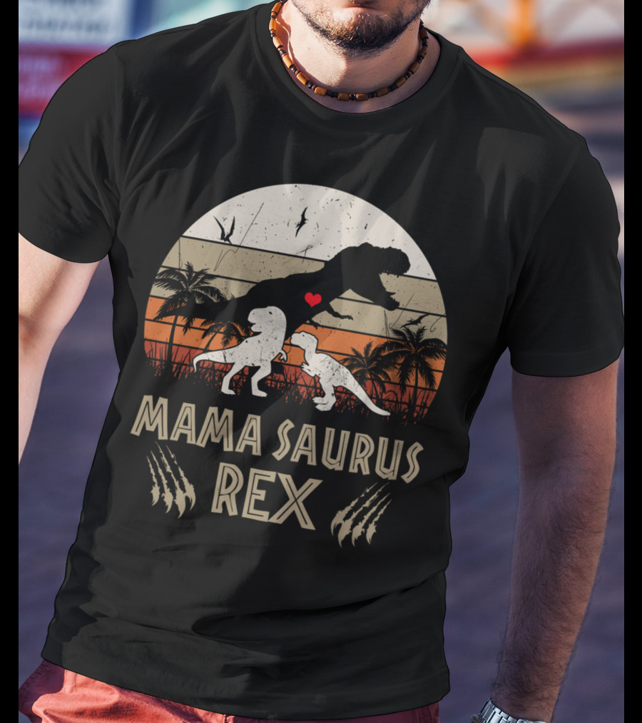 Mamasaurus Rex Cool Mom Dinosaur Scene With Heart And Claw Marks T-Shirt