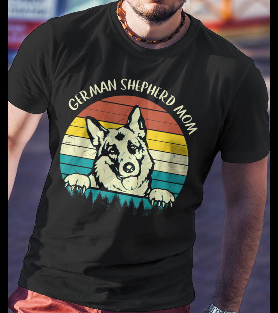 German Shepherd Mom Retro Sunset T-Shirt