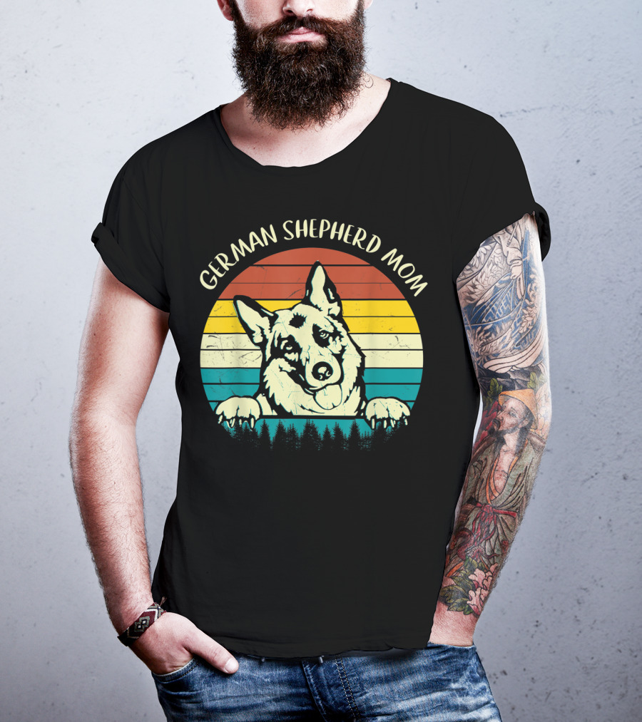 German Shepherd Mom Retro Sunset T-Shirt