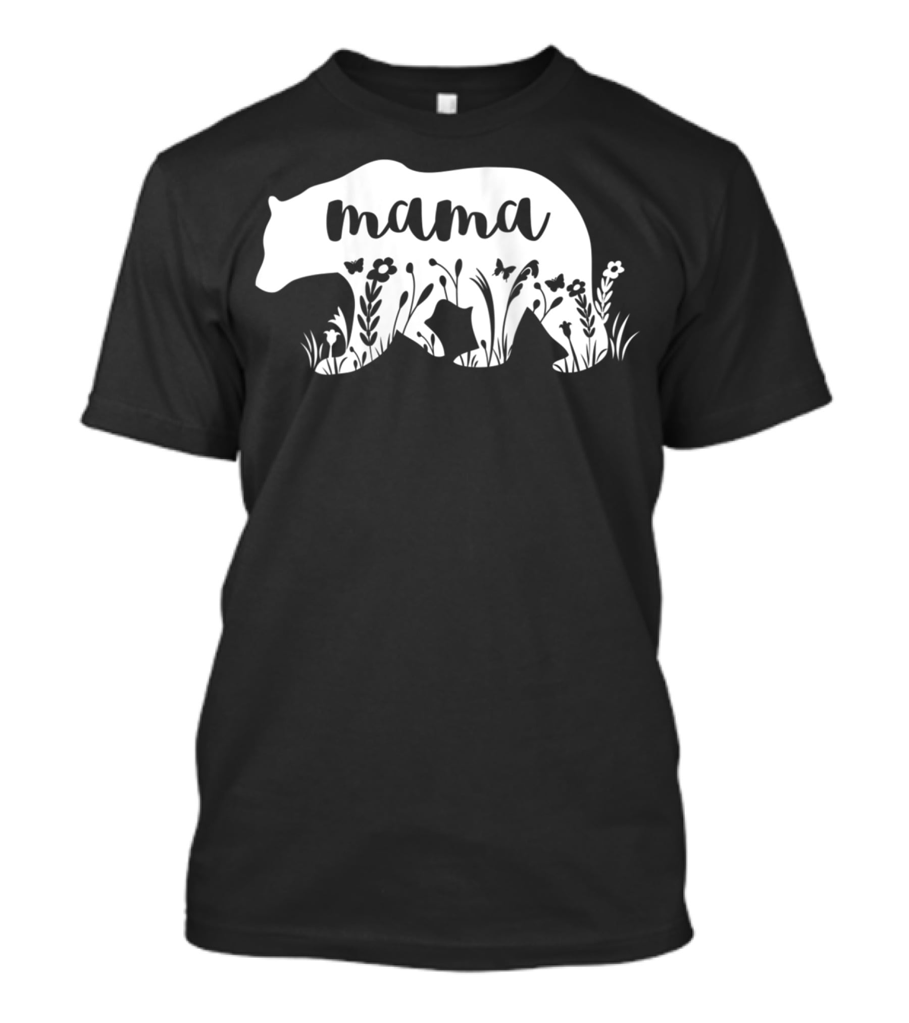 Mama Bear Floral With Flowers And Butterflies Motif T-Shirt