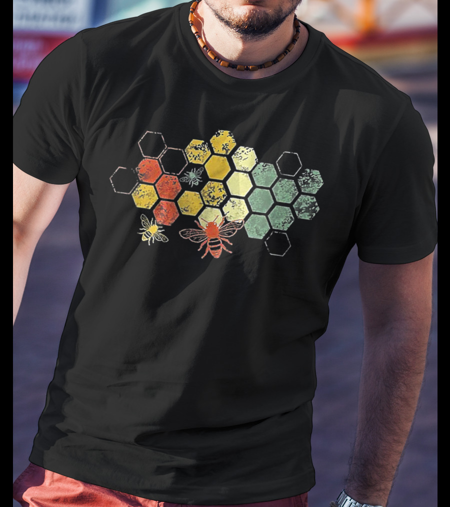 Beekeeper Beekeeping Honey Vintage Honeycomb Bees Hexagon T-Shirt