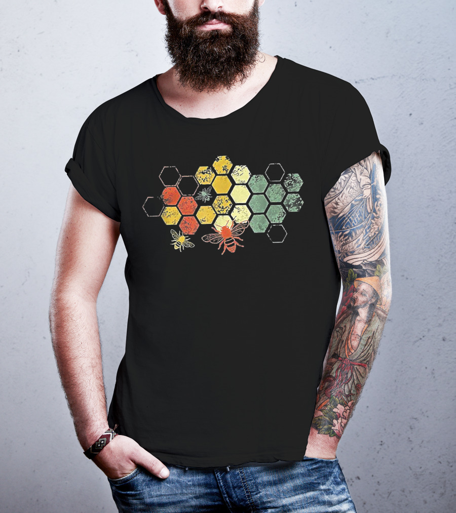 Beekeeper Beekeeping Honey Vintage Honeycomb Bees Hexagon T-Shirt