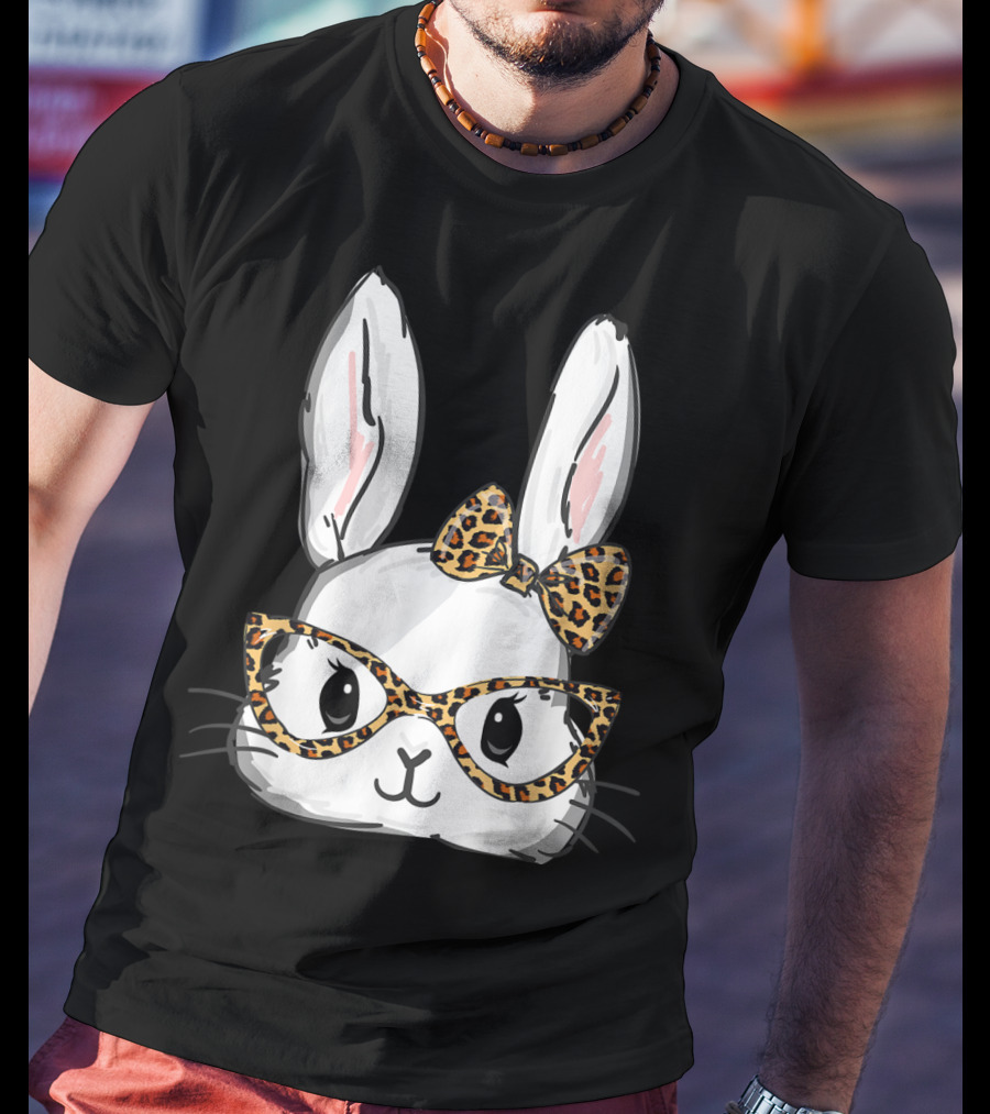 Bunny Rabbit Leopard Glasses Bow Easter T-Shirt