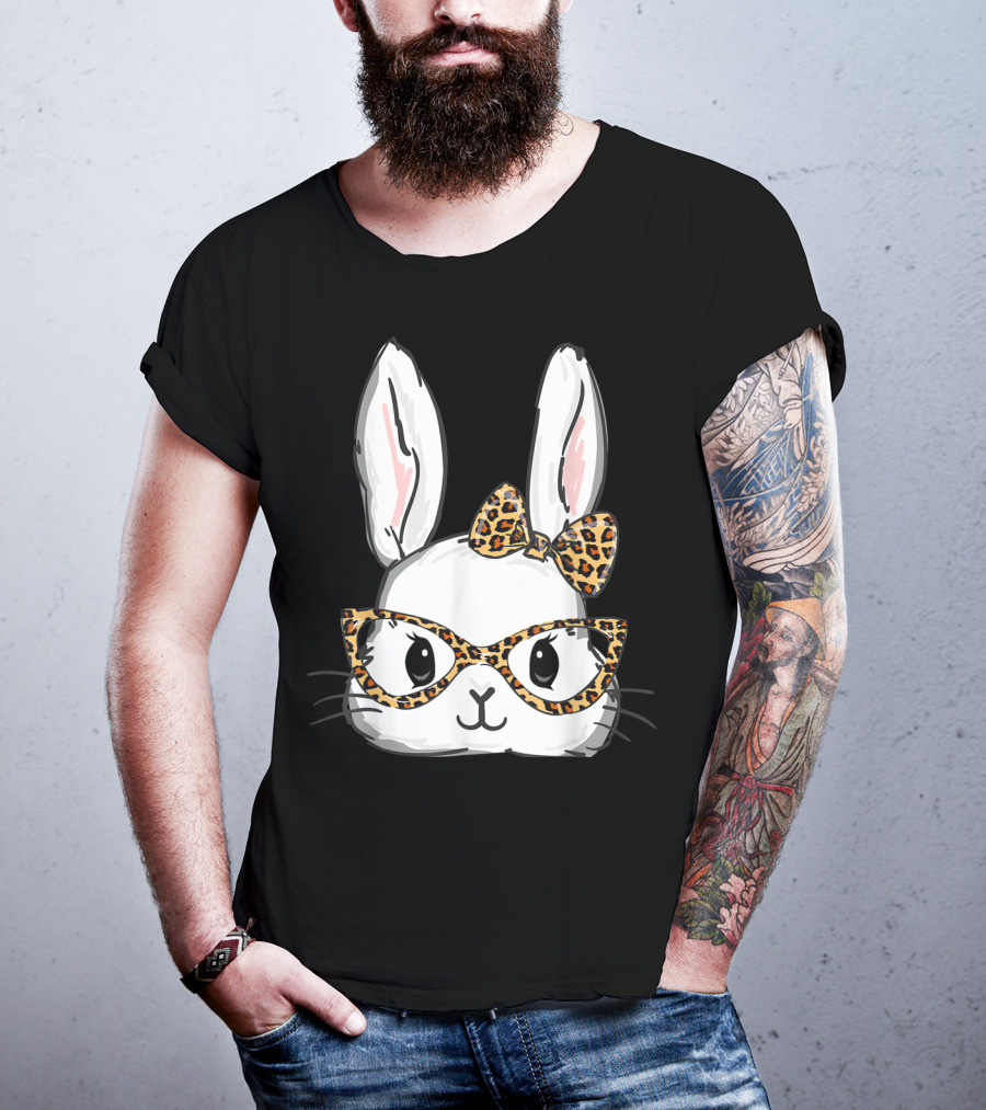 Bunny Rabbit Leopard Glasses Bow Easter T-Shirt
