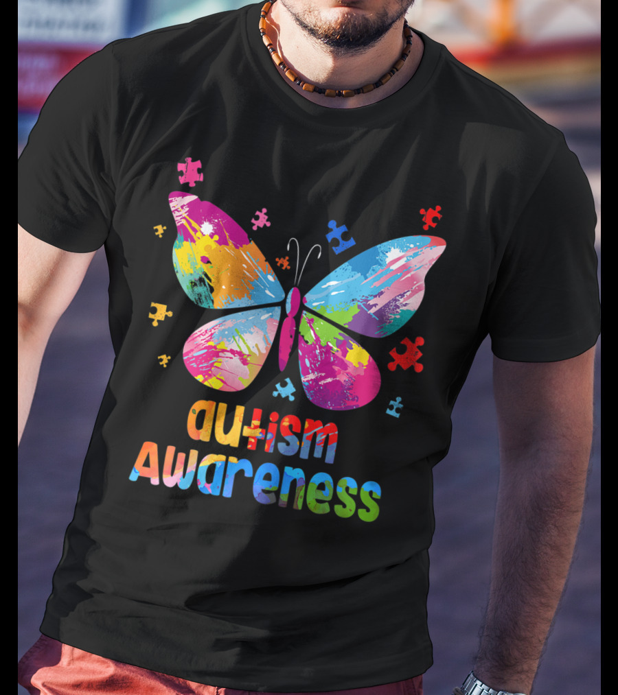 Autism Awareness Butterfly Puzzle Piece Girls T-Shirt