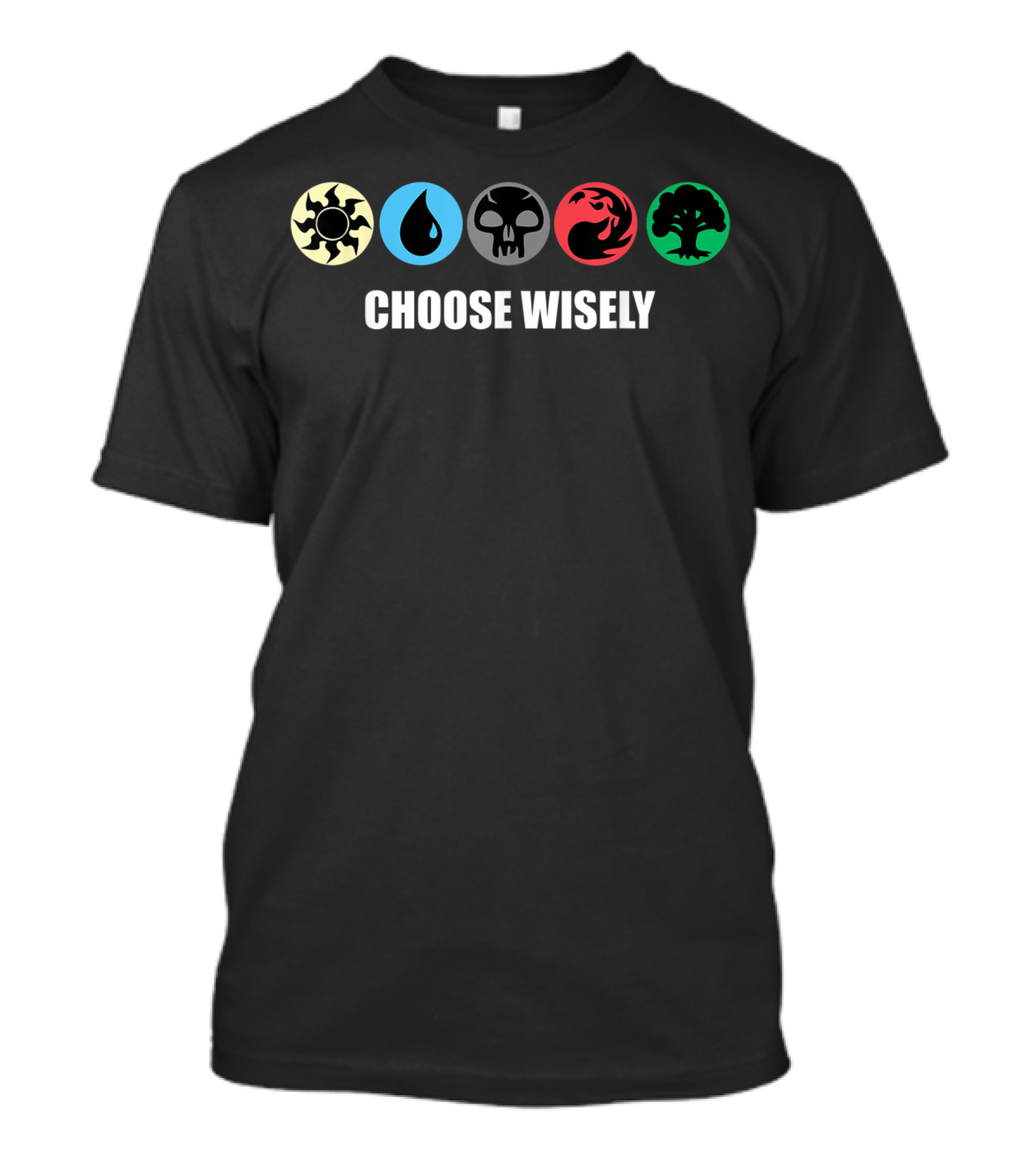 Mana Symbols Gathering Magic Choose Wisely Blue Red Green Iconic Fantasy Elements T-Shirt