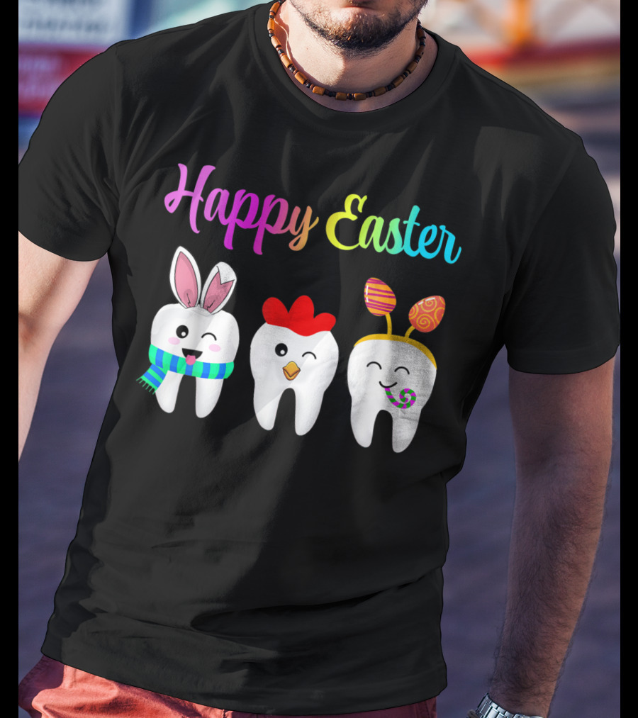 Happy Easter Tooth Bunny Chick Rabbit Eggs T-Shirt