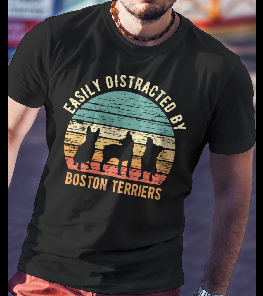 Easily Distracted By Boston Terriers Vintage Sunset T-Shirt
