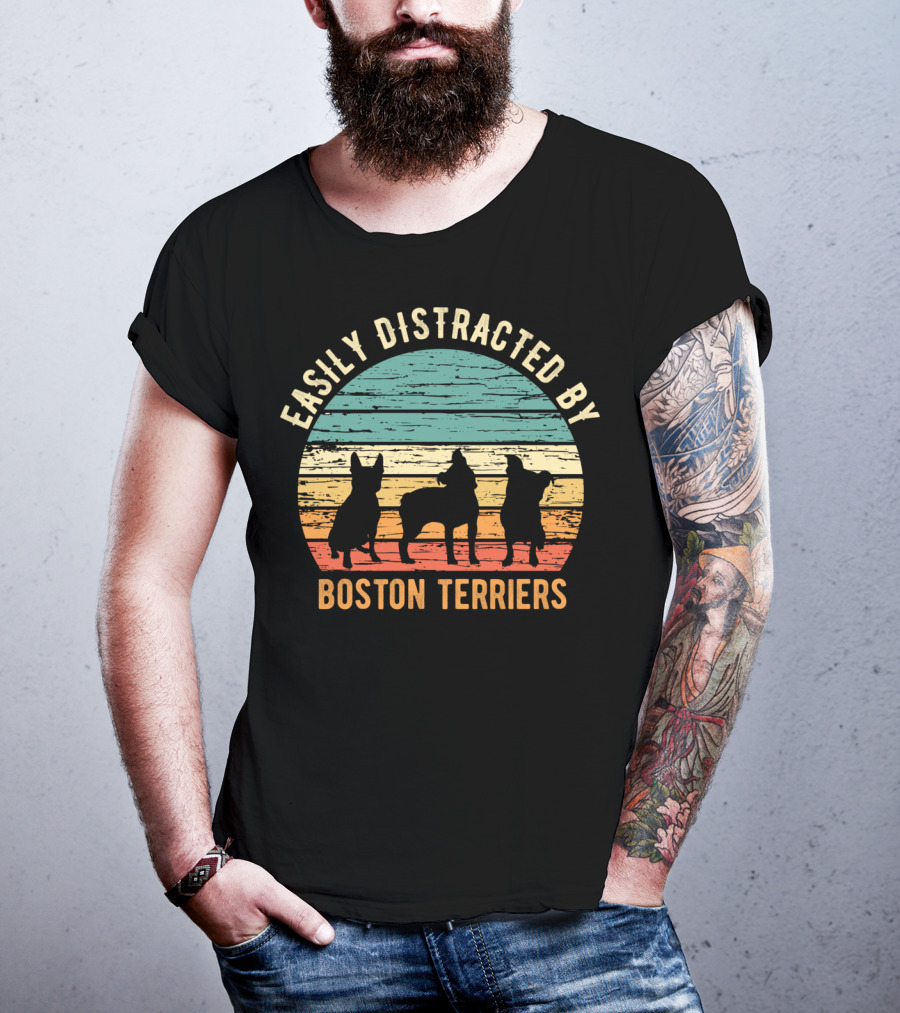 Easily Distracted By Boston Terriers Vintage Sunset T-Shirt