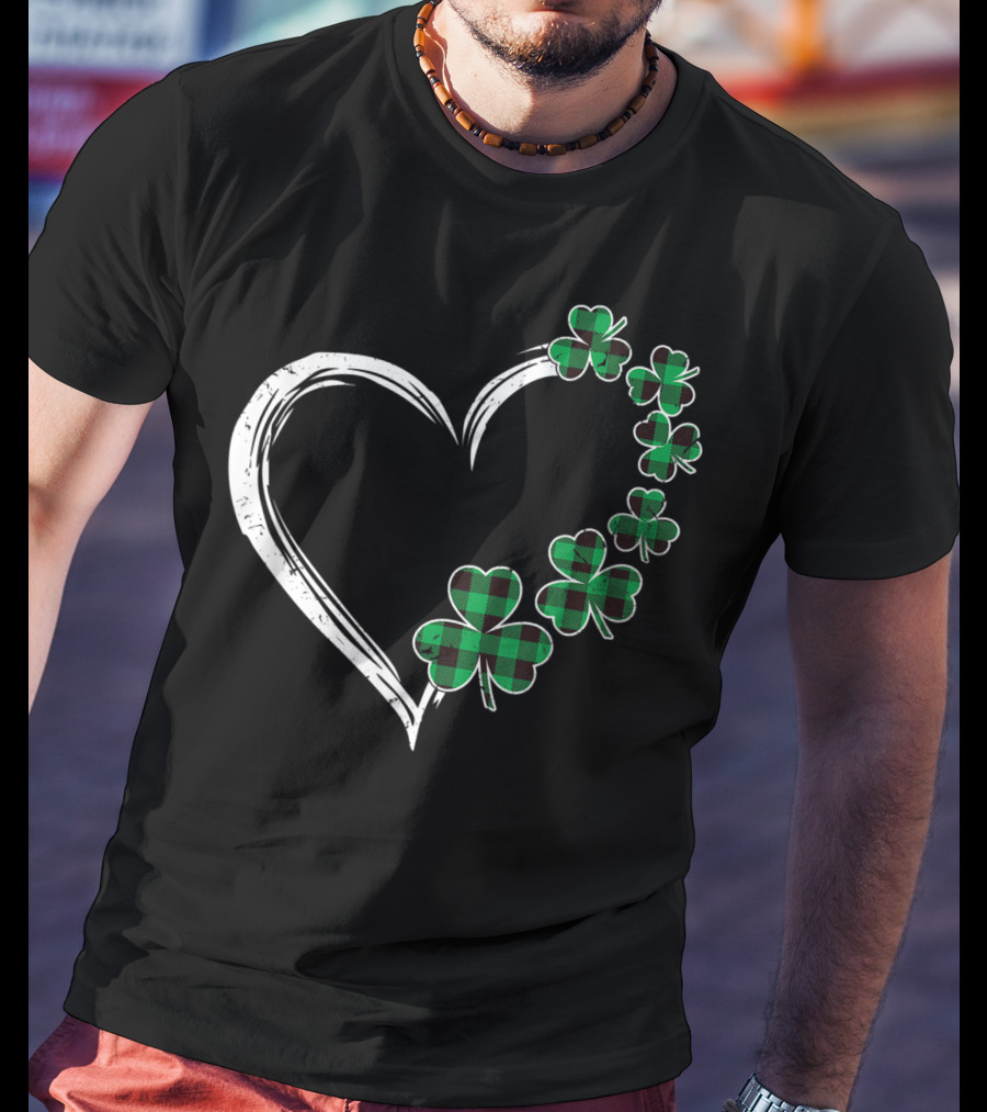 Heart Plaid Shamrock Clover Green T-Shirt