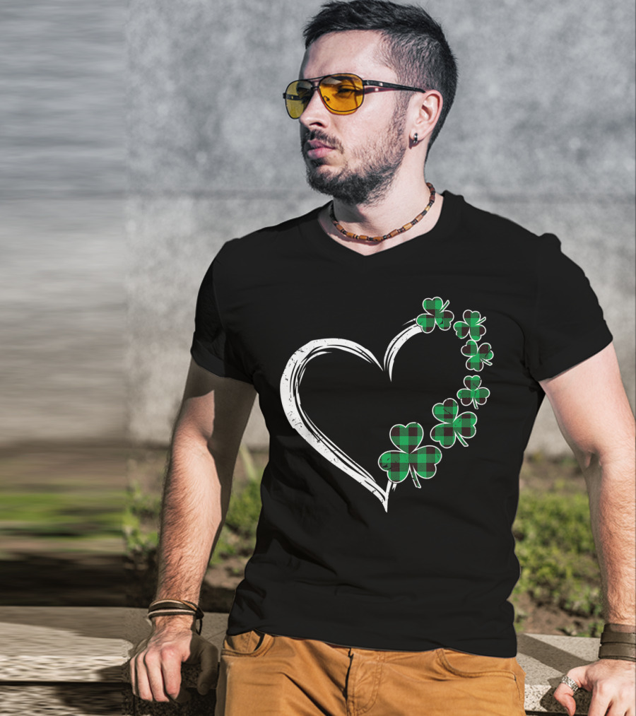 Heart Plaid Shamrock Clover Green T-Shirt