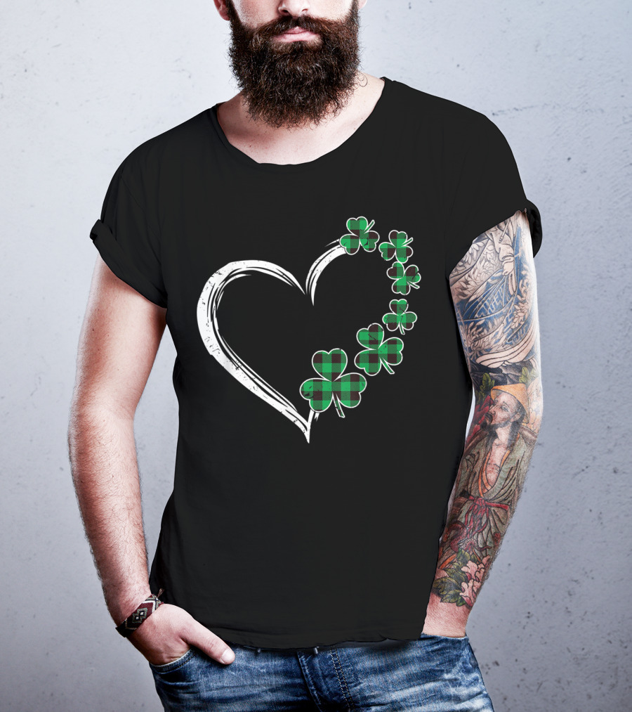 Heart Plaid Shamrock Clover Green T-Shirt