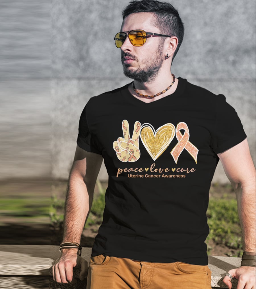 Peace Love Cure Uterine Cancer Awareness Peach T-Shirt