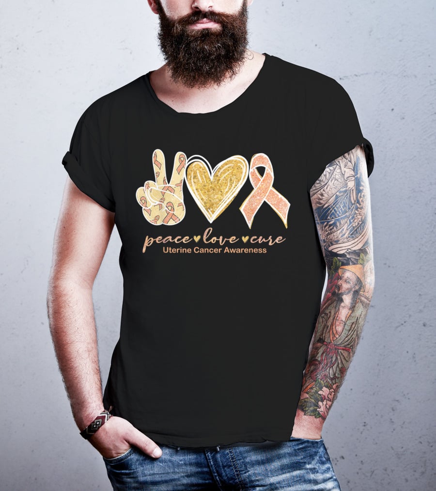 Peace Love Cure Uterine Cancer Awareness Peach T-Shirt