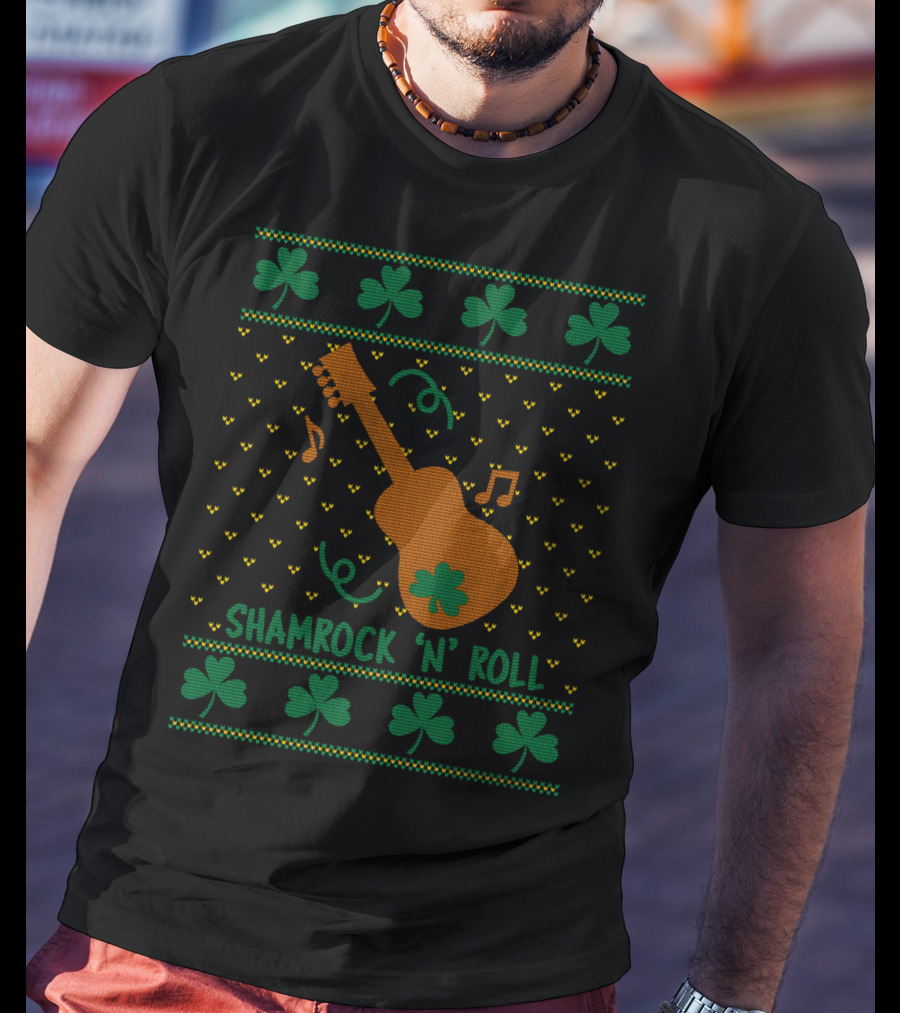 Shamrock N Roll Guitar Music Notes Ugly T-Shirt