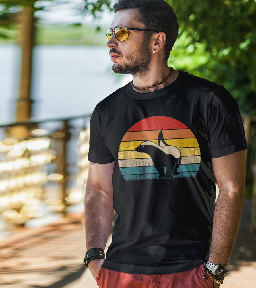 Honey Badger Vintage Sunset Silhouette Retro Style Animal T-Shirt