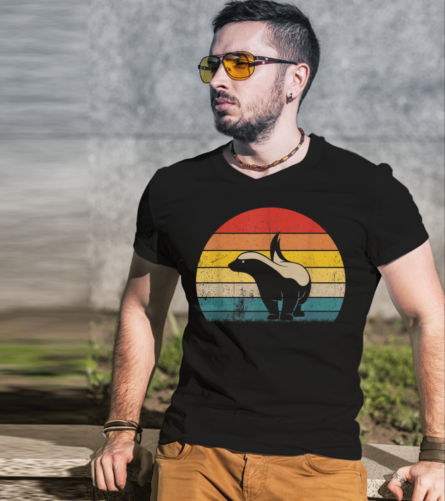 Honey Badger Vintage Sunset Silhouette Retro Style Animal T-Shirt
