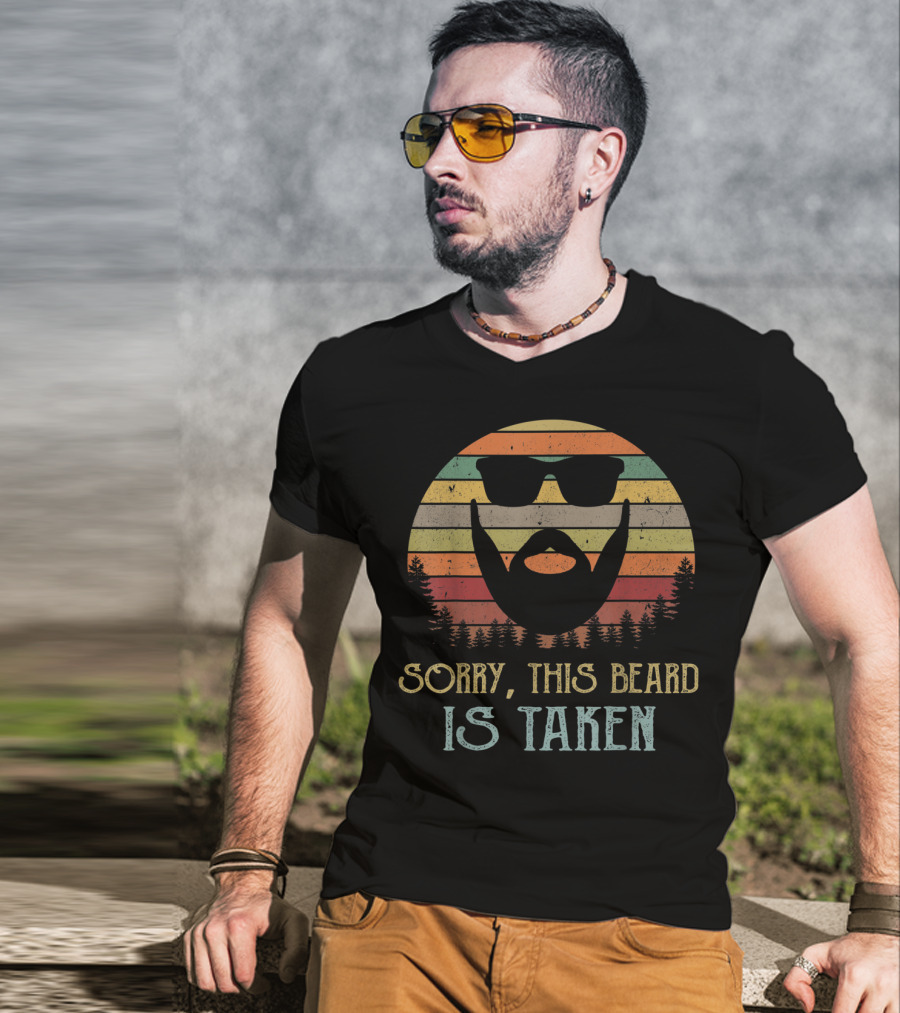 Sorry This Beard Is Taken Valentines Day For Him Retro Sun Forest T-Shirt