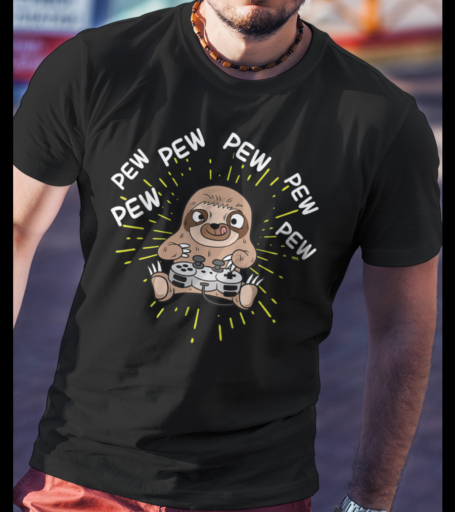 Pew Pew Pew Pew Pew Gamer Sloth Controller T-Shirt