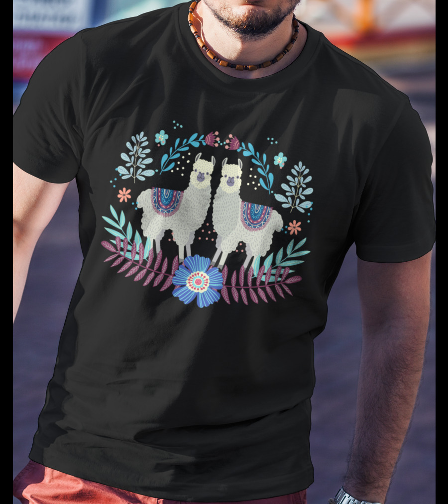Super Cute Llama Love Floral T-Shirt