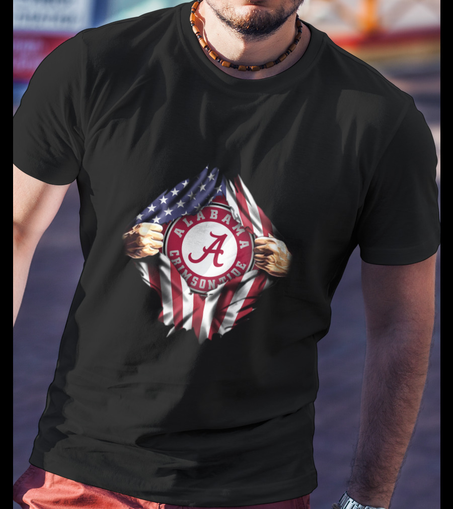 Alabama Crimson Tide American Flag Rip T-Shirt